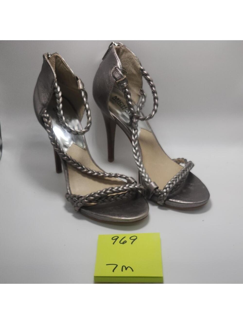 Michael Kors Women’s Leather Strappy Open Toe Zip Stiletto Heel Silver 7M - Picture 1 of 6